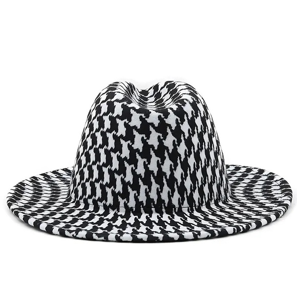 New Houndstooth Wide Brim Fedora Style Panama Black & White Hat ~ Alabama Bama main image 8